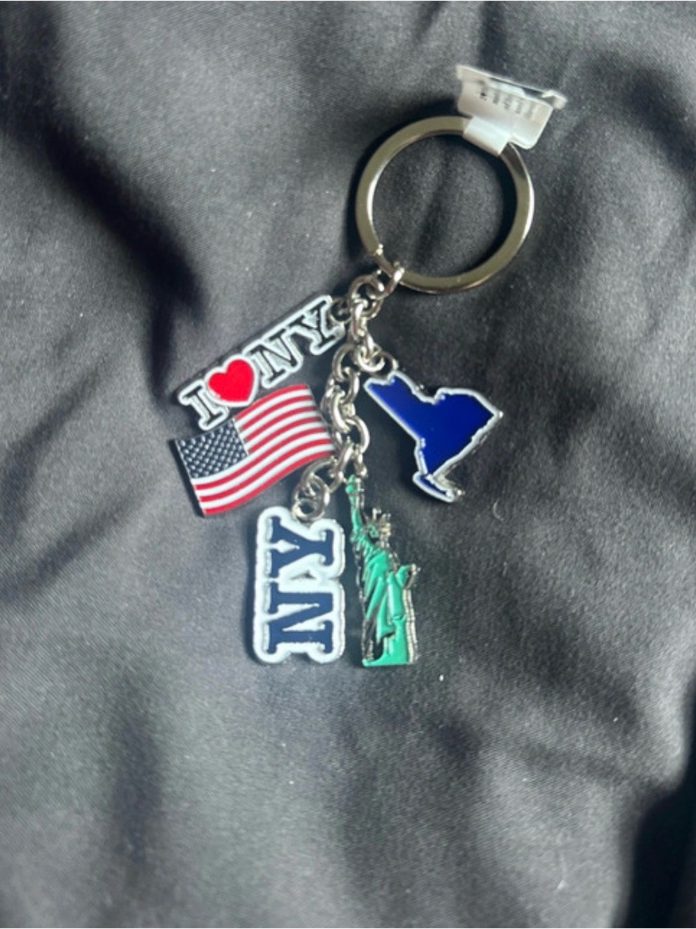 NYC Multi-Charm Keychain with Statue of Liberty and Flag - Blue/Green